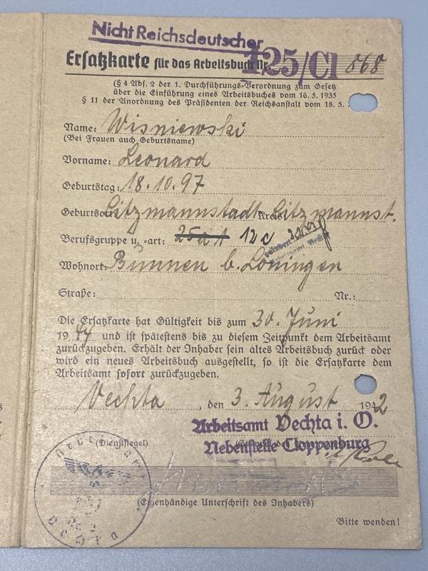 WW2 Polish Workers Card for Arbeitsbuch Dated 1942 — image 2
