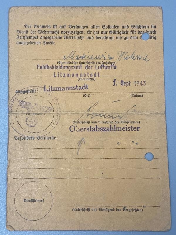 WW2 Female Polish Workers Card Luftwaffe Factory Litzmannstadt — image 2
