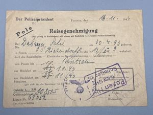 WW2 Polish Travel Pass Issued Under Nazi Occupation