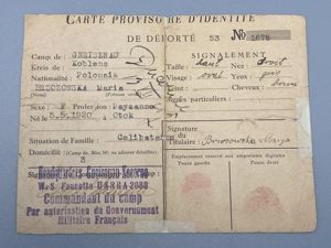 WW2 French Issued Deportation Card of Polish Woman