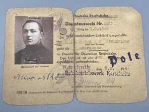 WW2 Polish Labour ID Card German Reichbahn Dated 1944