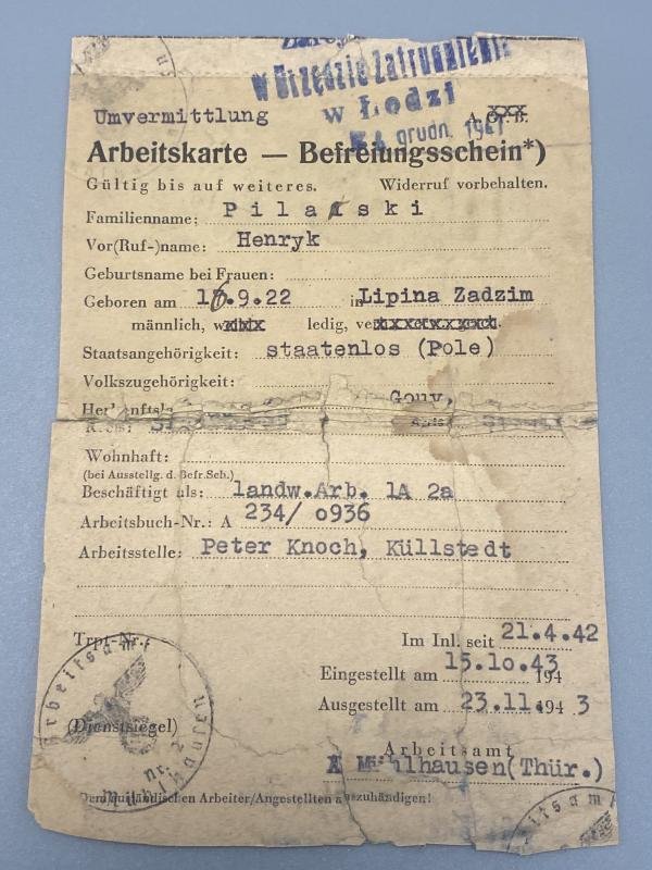 WW2 Polish Labour ID Document Henryk Pilalski Issued 1942 — image 2
