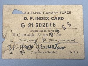 Allied Expeditionary Force Displaced Person Card Wojtczak Stanislaw
