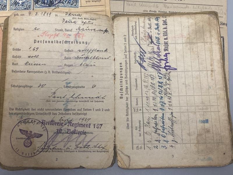 German Army Soldbuch Group Unteroffizier Paul Schmidt A.R.187 — image 4