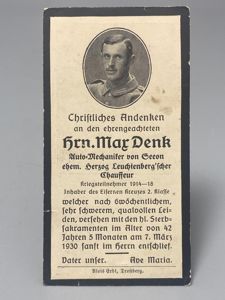 German Soldier Death Card Max Denk Former Chauffeur to Duke …