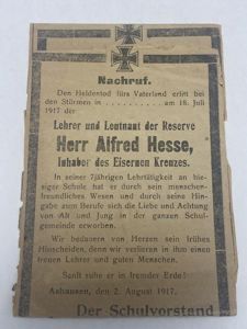 WW1 German Officer Death Card Cutout