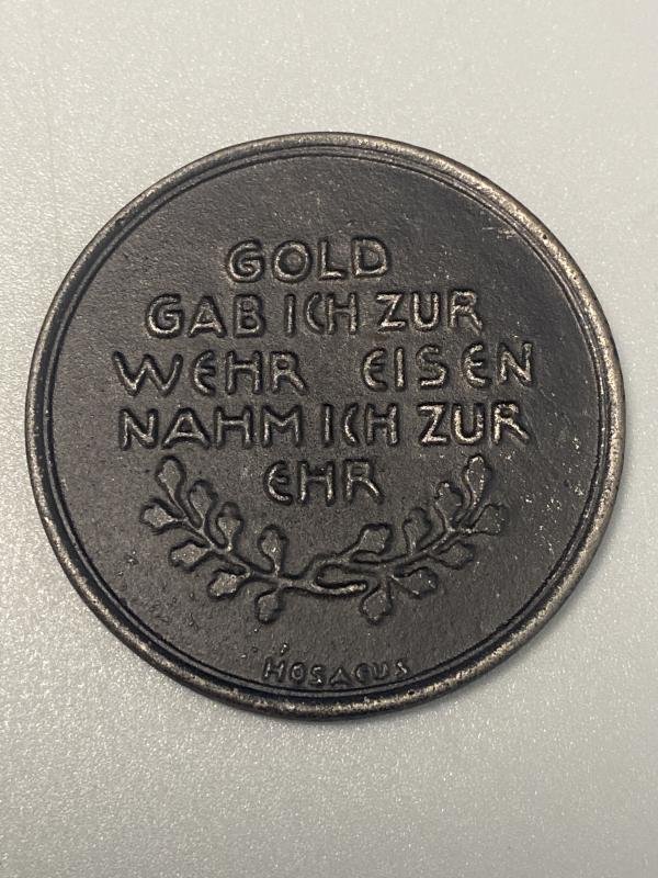 WW1 Gold for Iron 1916 Medallion — image 2
