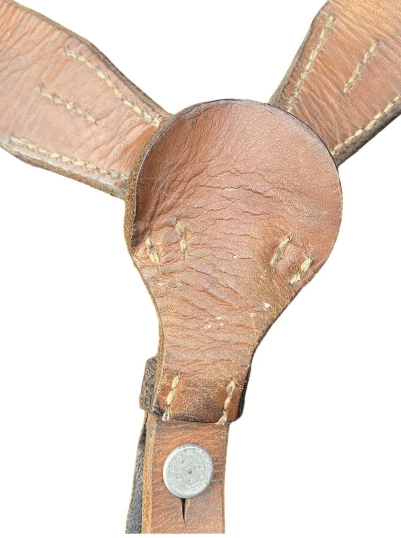 German Army Black Leather Y Straps 1942 Dated — image 3