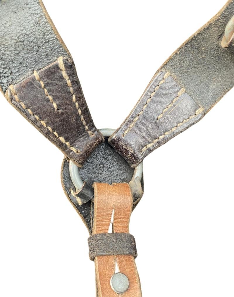 German Army Black Leather Y Straps 1942 Dated — image 6