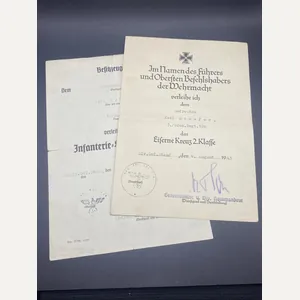 Pair of Citations Gefreiten Karl Schäfer Gren.Regt.326 EK2 & ISA