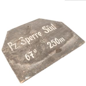 PEA8 Painted wooden sign marked with firing coordinates