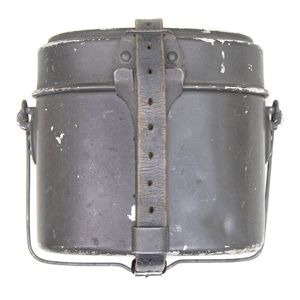 MP5004 Service used mess tin with black leather carrying strap