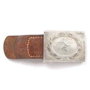 DM142 Aluminum Luftwaffe EM belt buckle with leather tab