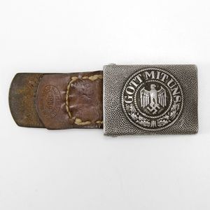 KBA1 Heer EM aluminum belt buckle with maker marked leather …