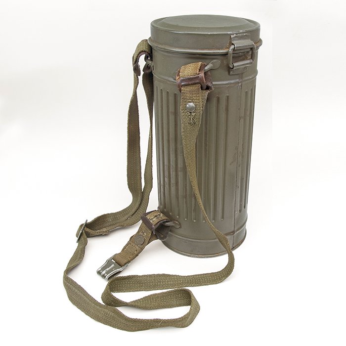 AHJ43 Military issue gas mask canister and carrying straps — image 3