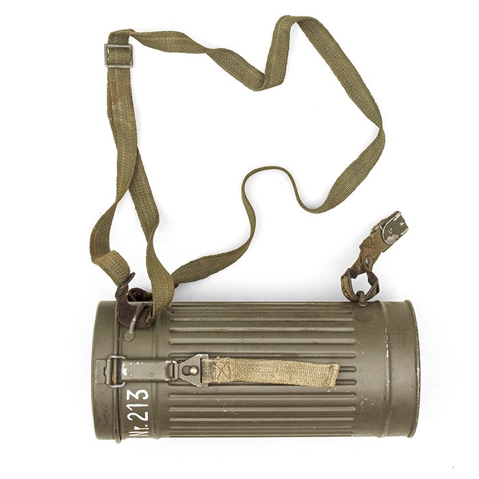 AHJ43 Military issue gas mask canister and carrying straps — image 5