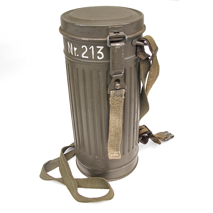 AHJ43 Military issue gas mask canister and carrying straps — image 7