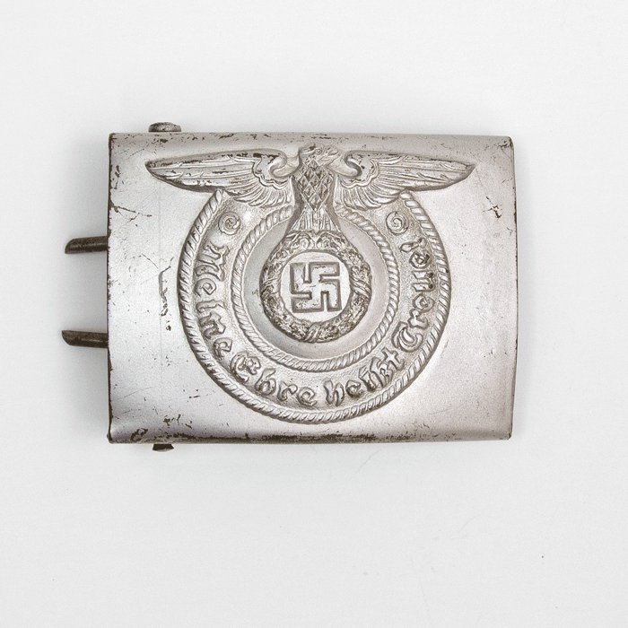 OTA7 RZM marked early quality painted steel Waffen-SS EM belt buckle — image 2
