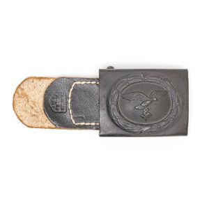 AHJ37 Blue painted Luftwaffe EM belt buckle with leather tab