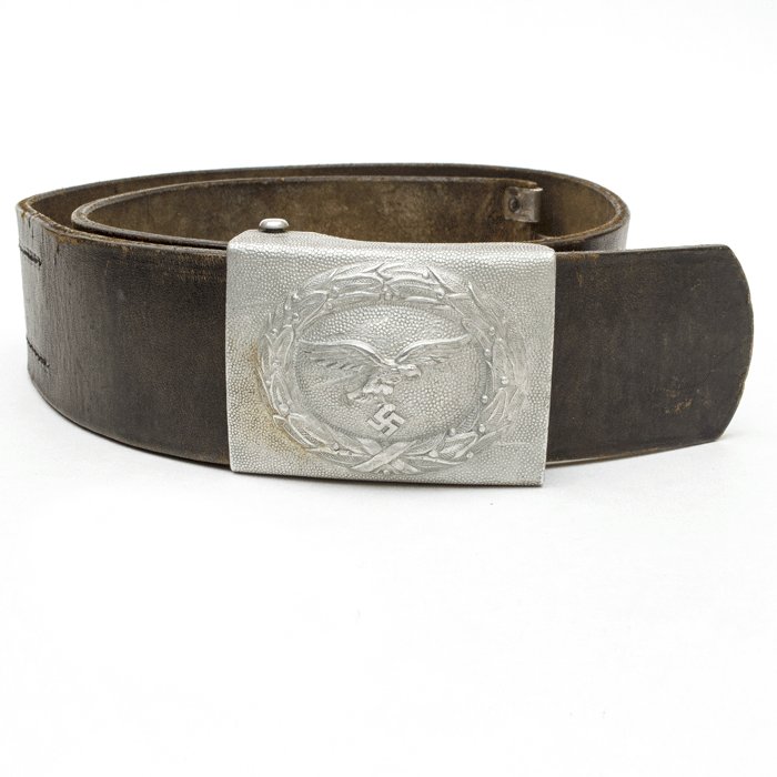 SRA6 Luftwaffe aluminum EM belt buckle and brown leather RZM marked belt — image 2