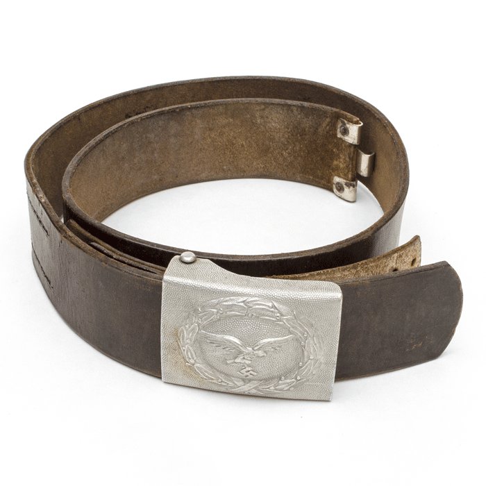 SRA6 Luftwaffe aluminum EM belt buckle and brown leather RZM marked belt — image 3