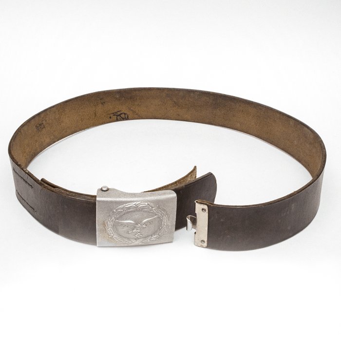 SRA6 Luftwaffe aluminum EM belt buckle and brown leather RZM marked belt — image 4