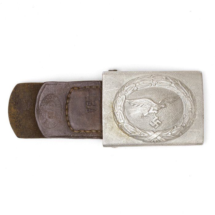 SRA6 Luftwaffe aluminum EM belt buckle and brown leather RZM marked belt — image 5