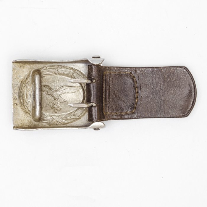 SRA6 Luftwaffe aluminum EM belt buckle and brown leather RZM marked belt — image 6