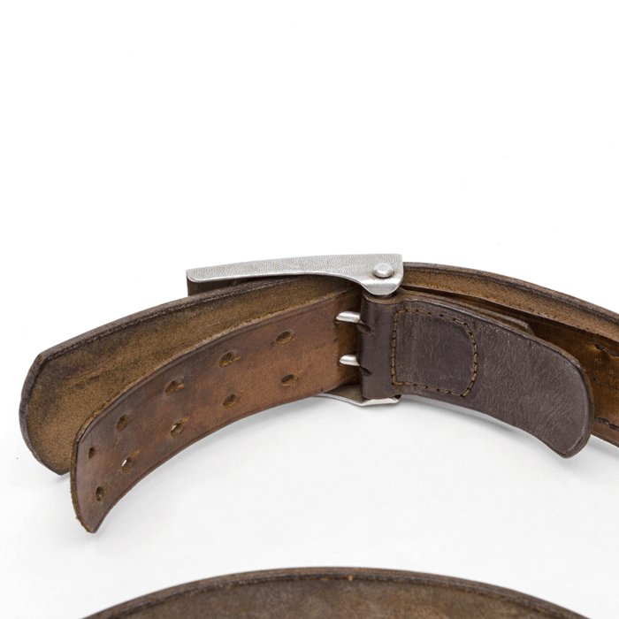 SRA6 Luftwaffe aluminum EM belt buckle and brown leather RZM marked belt — image 8