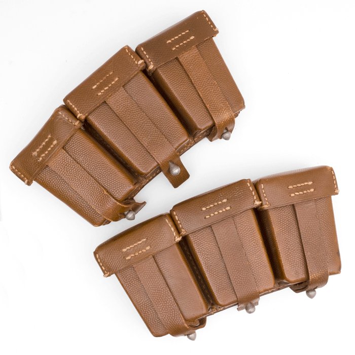 SPA7 Matched pair of Luftwaffe brown leather 98k ammunition pouches — image 2