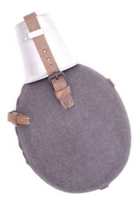 AMS032 Blue fabric covered water bottle with carrying strap