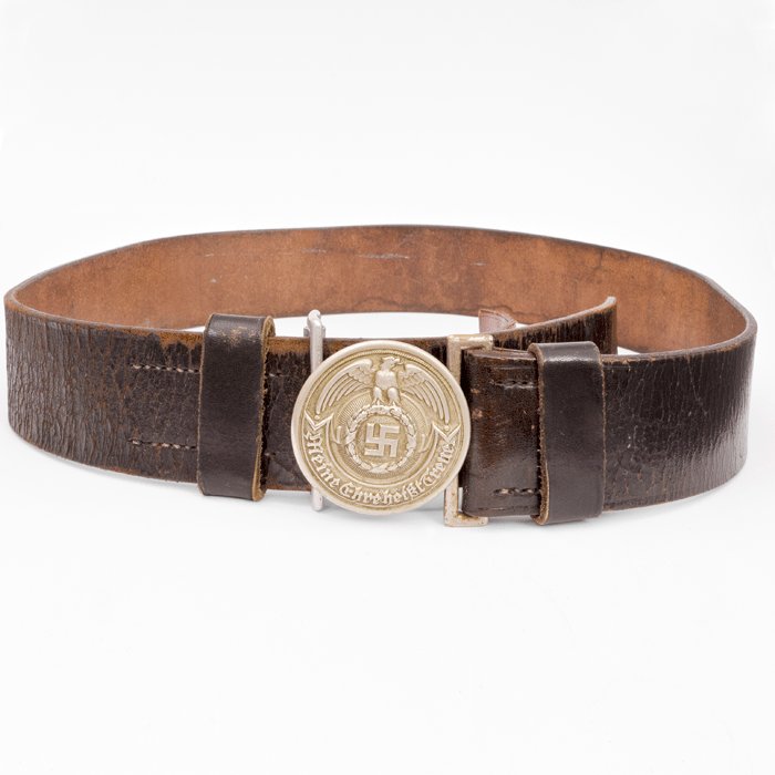 BAA6 SS officer's leather belt and nickel buckle — image 3