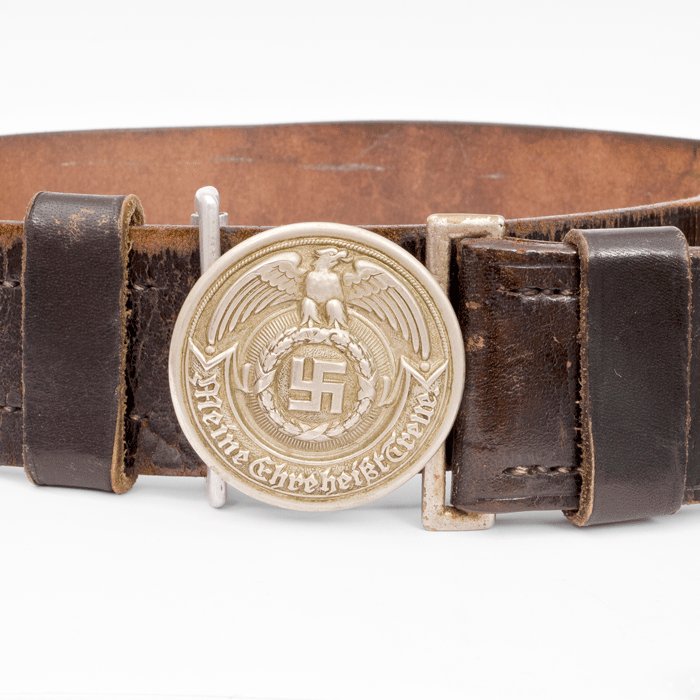 BAA6 SS officer's leather belt and nickel buckle — image 4
