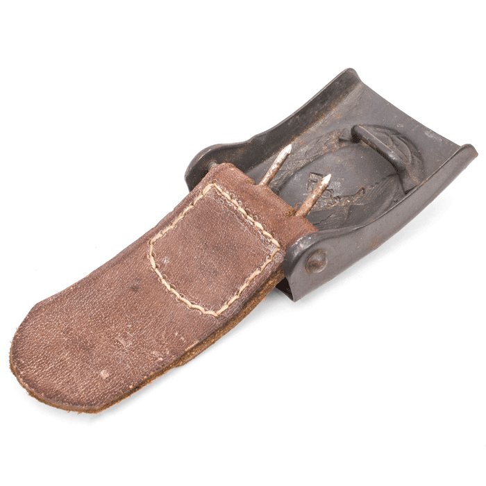 MAA12 Gunstock brown leather Luftwaffe service belt with blue Luftwaffe painted buckle and leather tab — image 6