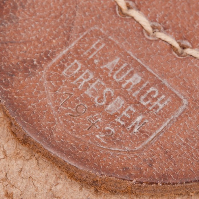 MAA12 Gunstock brown leather Luftwaffe service belt with blue Luftwaffe painted buckle and leather tab — image 9