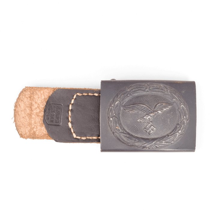 PEA15 Blue painted Luftwaffe EM belt buckle with leather tab — image 2