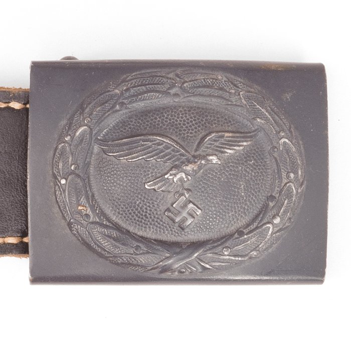 PEA15 Blue painted Luftwaffe EM belt buckle with leather tab — image 3