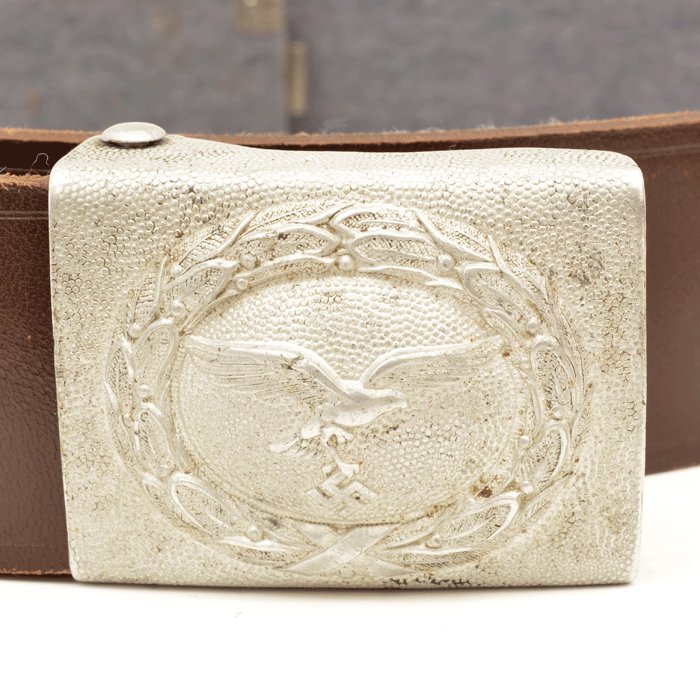 AMS027 Early Luftwaffe EM parade belt with blue grey felt backing and aluminum buckle — image 4