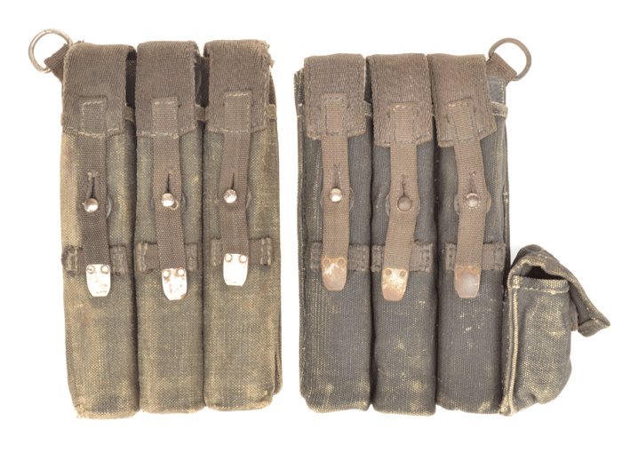 KOA6 Slightly mismatched pair of blue MP40 magazine pouches with metal tipped straps — image 2