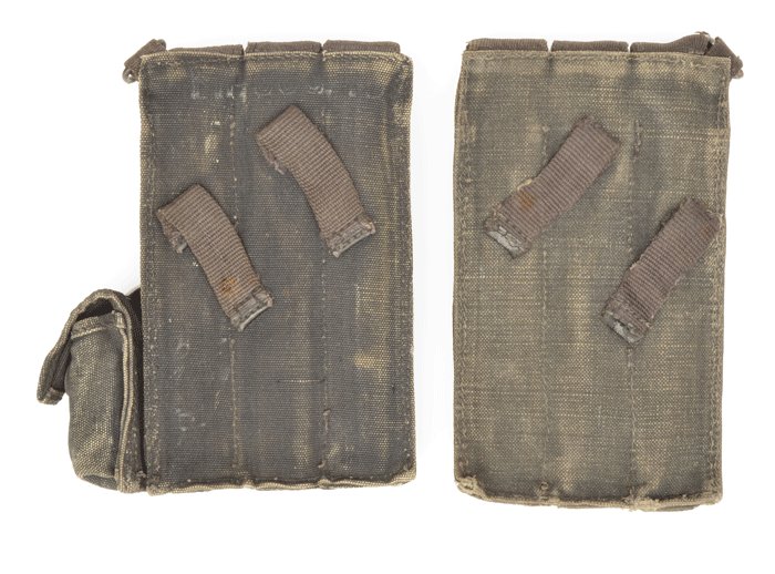 KOA6 Slightly mismatched pair of blue MP40 magazine pouches with metal tipped straps — image 3