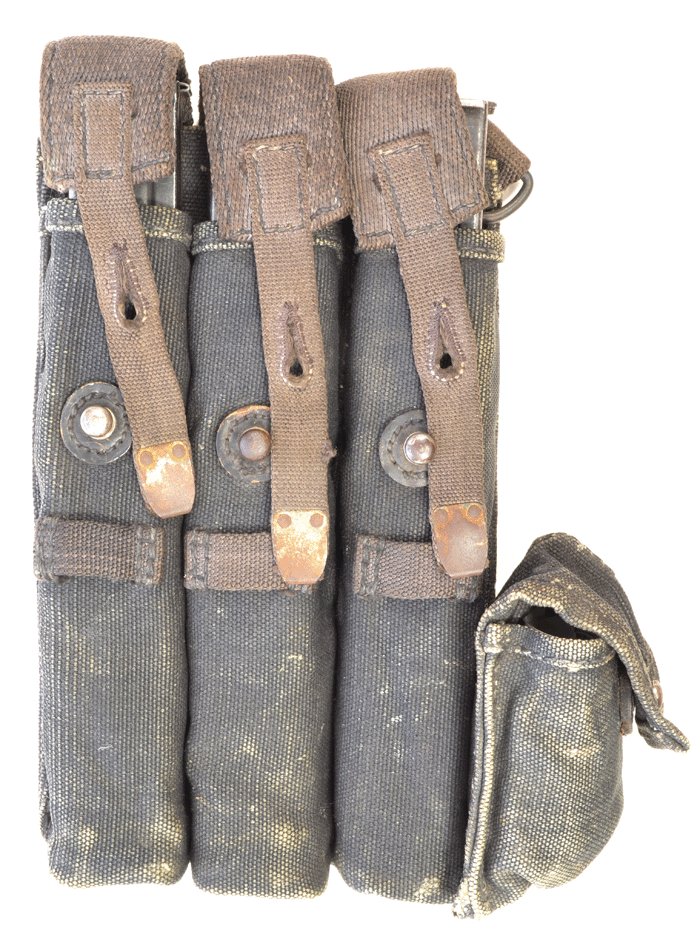 KOA6 Slightly mismatched pair of blue MP40 magazine pouches with metal tipped straps — image 4
