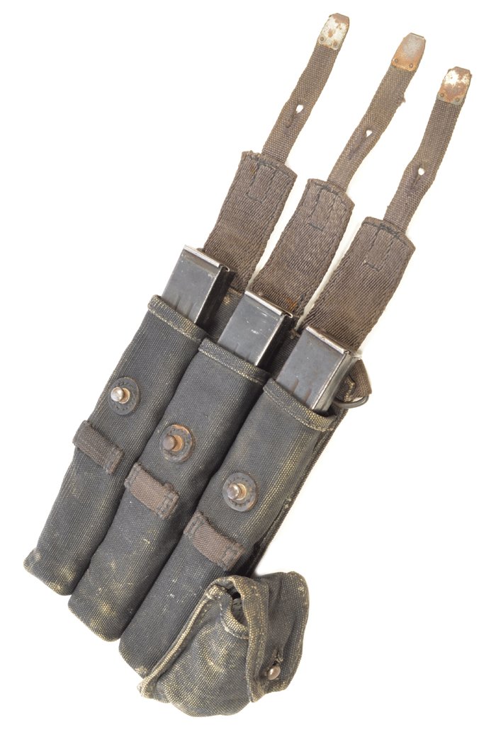 KOA6 Slightly mismatched pair of blue MP40 magazine pouches with metal tipped straps — image 5