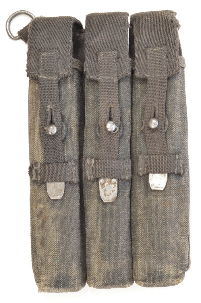 KOA6 Slightly mismatched pair of blue MP40 magazine pouches with metal tipped straps — image 7