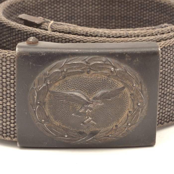 Extremely rare Luftwaffe blue tropical belt, buckle with webbed tab and two matching D-rings — image 3