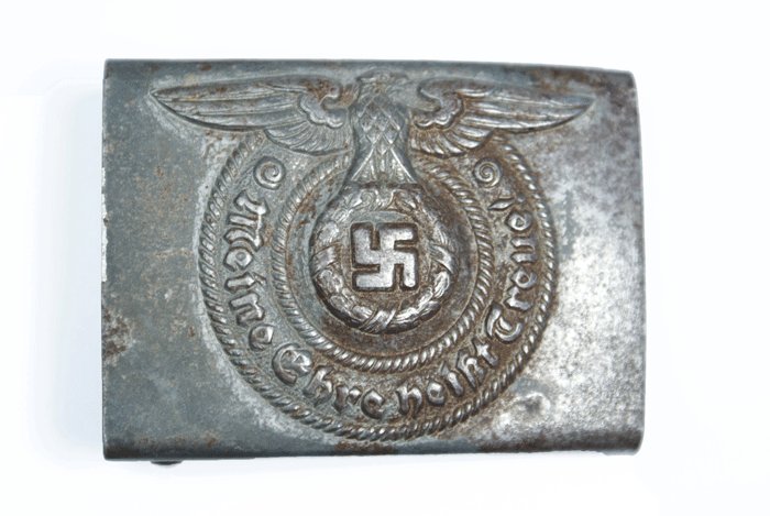 SS EM/NCO stamped steel belt buckle, unmarked — image 2