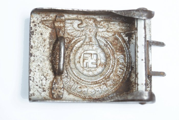 SS EM/NCO stamped steel belt buckle, unmarked — image 3