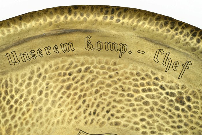 Set of hammered brass tray with four cups made for Komp. Chef 1. schw. Pz. Jg. Abt. 560 on the occasion of his 30th birthday — image 8