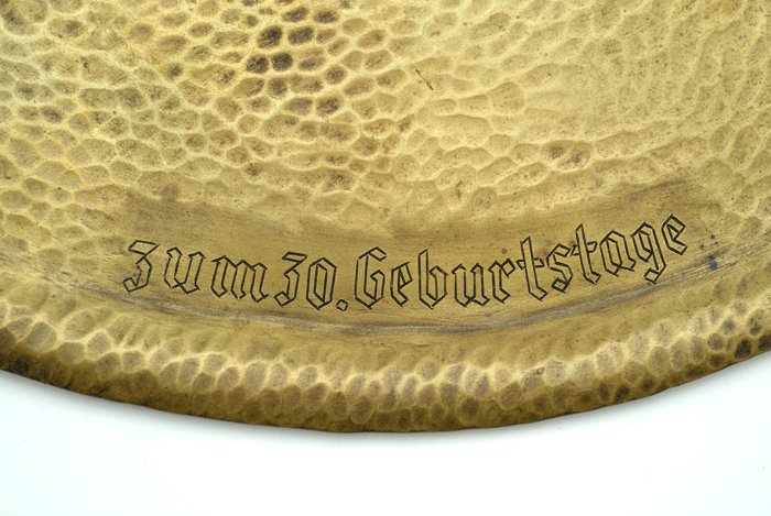 Set of hammered brass tray with four cups made for Komp. Chef 1. schw. Pz. Jg. Abt. 560 on the occasion of his 30th birthday — image 9