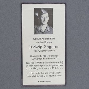 OTK15 Sterbebild for a Jäger from a Luftwaffe Felddivision