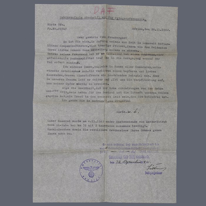 SH43 Set of Wehrpass and documents pertaining to an Unteroffizier of Heer 3./Panzer-Regiment 8 who was killed at Fuka during the El Alamein battle — image 23